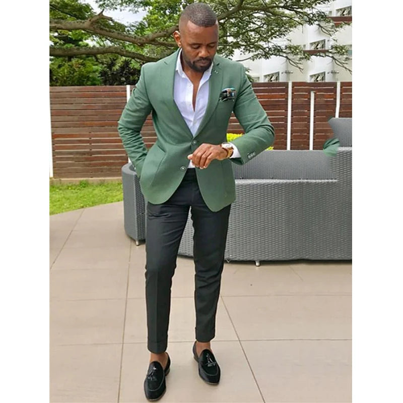 Costume deux pièces pour homme, veste et pantalon, à revers crantés, style décontracté, idéal pour un bal de promo ou un usage quotidien 