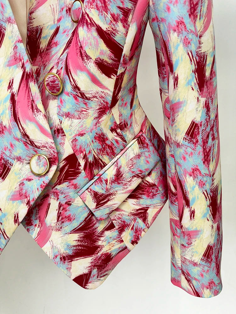Designer Jacket Women's Gorgeous Feather Printed Collarless Blazer