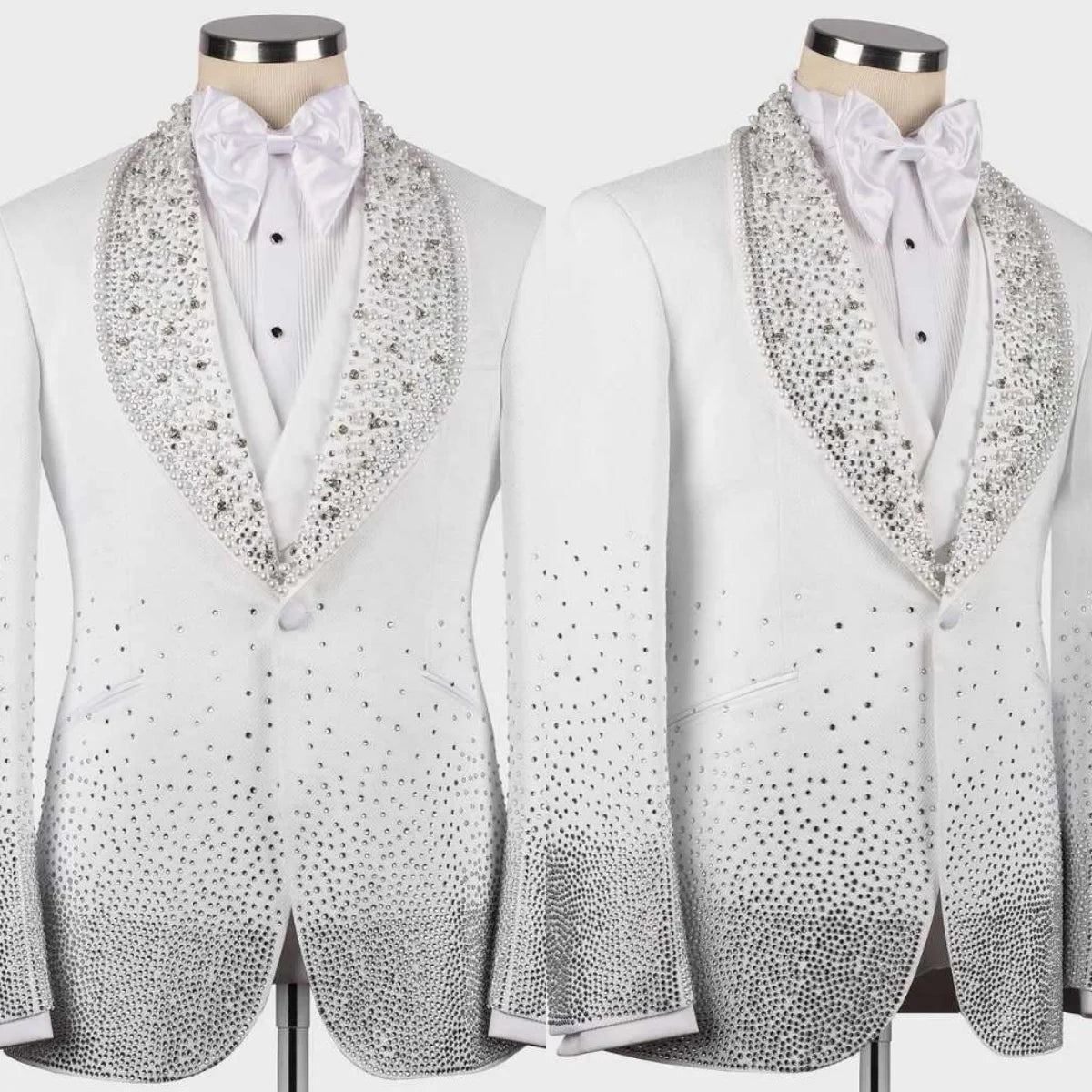 Luxurious Beaded Wedding Suits For Groom Shawl Lapel Single Breasted Tuxedos 3 Pcs Jacket Pants Vest Party Prom Customized