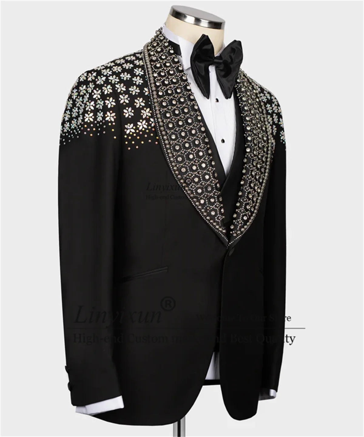 Stunning Beaded Crystals Tuxedos Men Suit 2 Pieces Sets Groom Wedding Slim Fit Formal Male Prom Blazers Customized