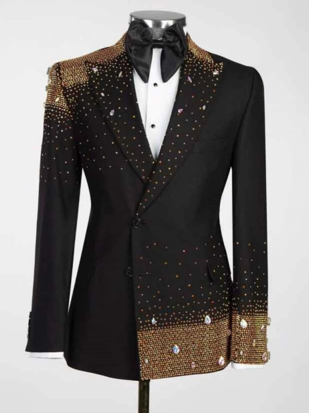 Luxurious Beaded Wedding Tuxedos 2 Piece Set Jacket Pants Black Men Suit Crystal Groom Wear Party Evening Suits Customized