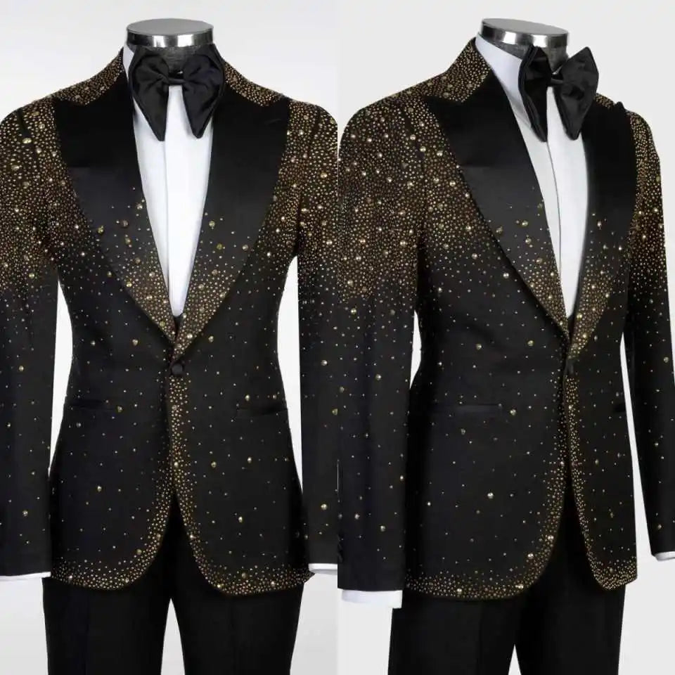 Luxury Wedding Tuxedos Beaded 2 PCS Jacket Pants Men Suit Fashion Peaked Lapel One Button Groom Party Outfits Customized