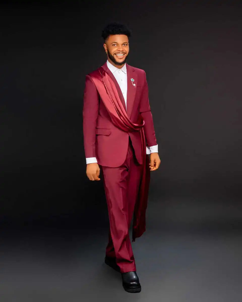 Bright Red Wedding Tuxedos 2 Piece Set Jacket Pants Notched Lapel Men Suit with Wrap One Button Party Suits Customized
