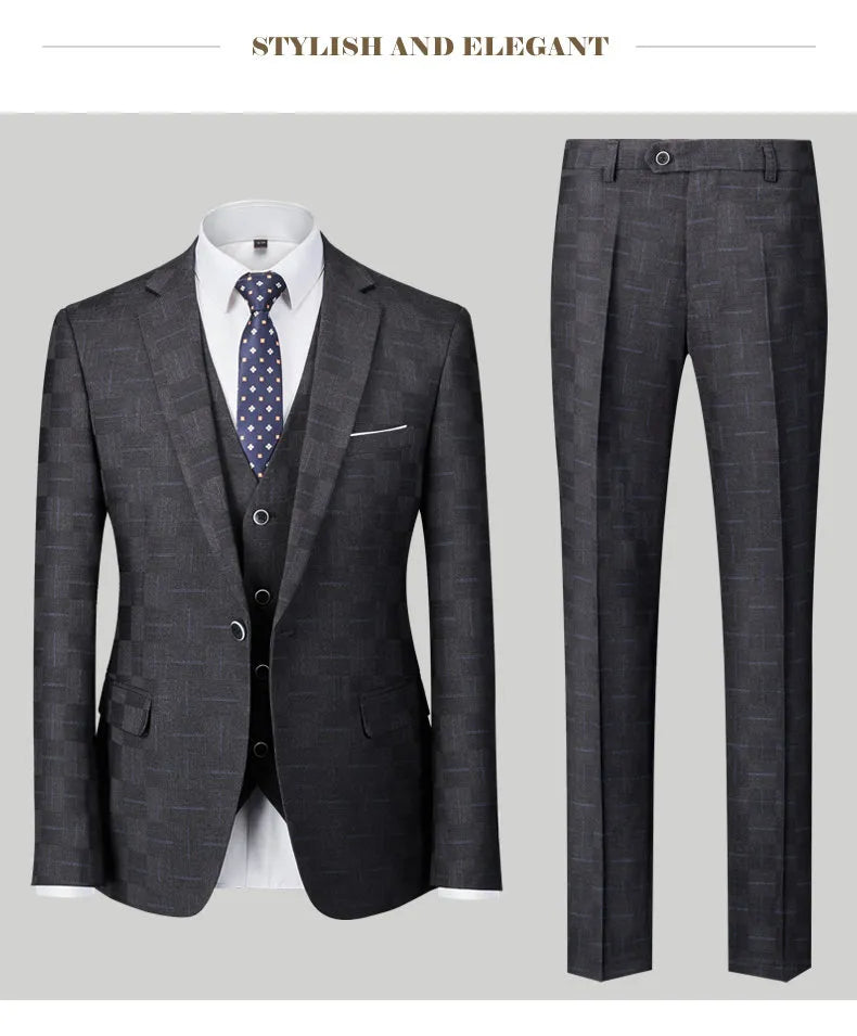 Plaid Men's Suit Korean Slim Suit Suit Men's Business Large Size Three-piece Set