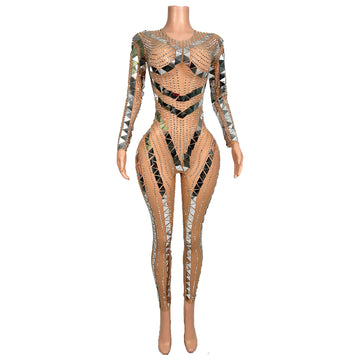 Fashion Women Rhinestone Bodysuits Nightclub Party Show Clothing Ladies Bodycon Sequins Jumpsuits Sexy Diamond Leotards