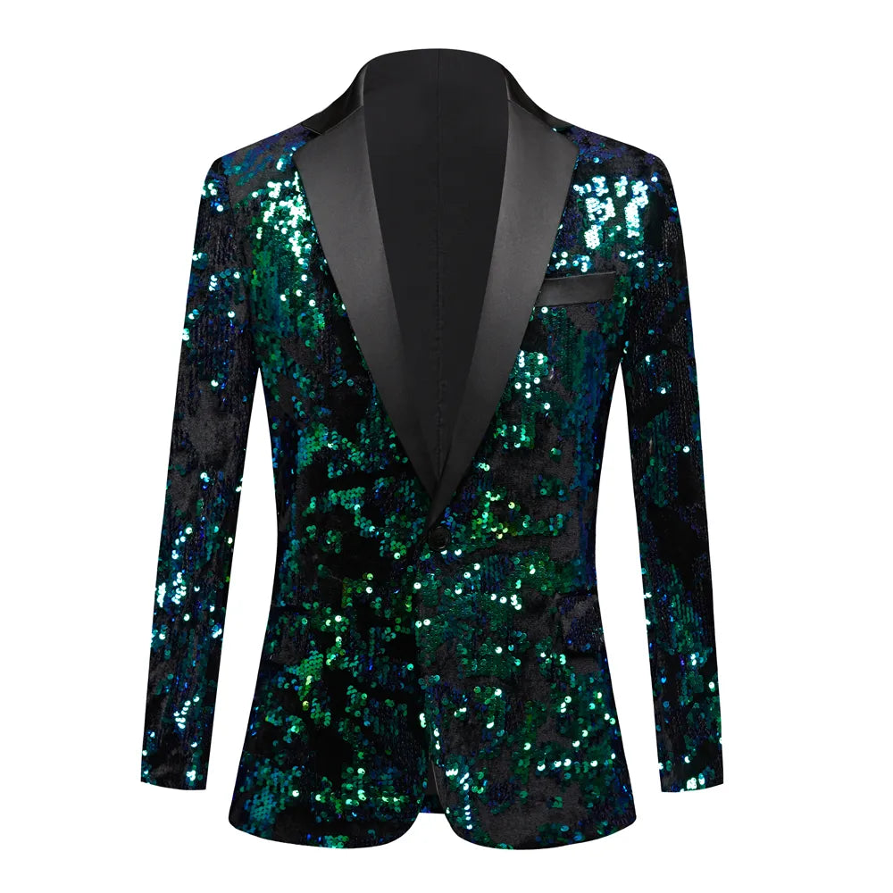 Costume de smoking à paillettes vert brillant pour homme, blazer, col châle, veste de costume, soirée, dîner, mariage, bal, chanteur 