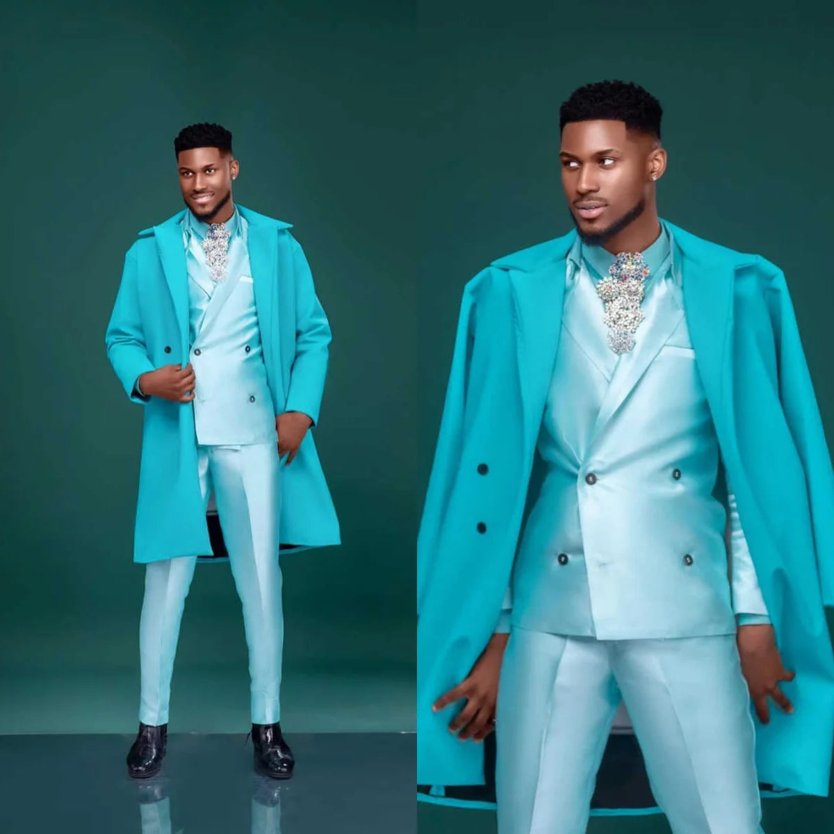 Winter Woolen Men's Wedding Long Blazer Peaked Lapel Jacket Tuxedos Business Party Wear Long Overcoat Customized