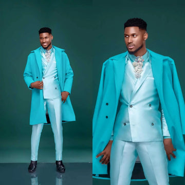 Winter Woolen Men's Wedding Long Blazer Peaked Lapel Jacket Tuxedos Business Party Wear Long Overcoat Customized