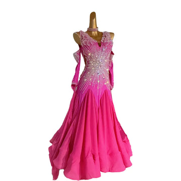 Latin Dance Diamond Professional Women's Wear High end Customized Sleeveless Rose Red Modern Skirt Samba Stage Performance Dress