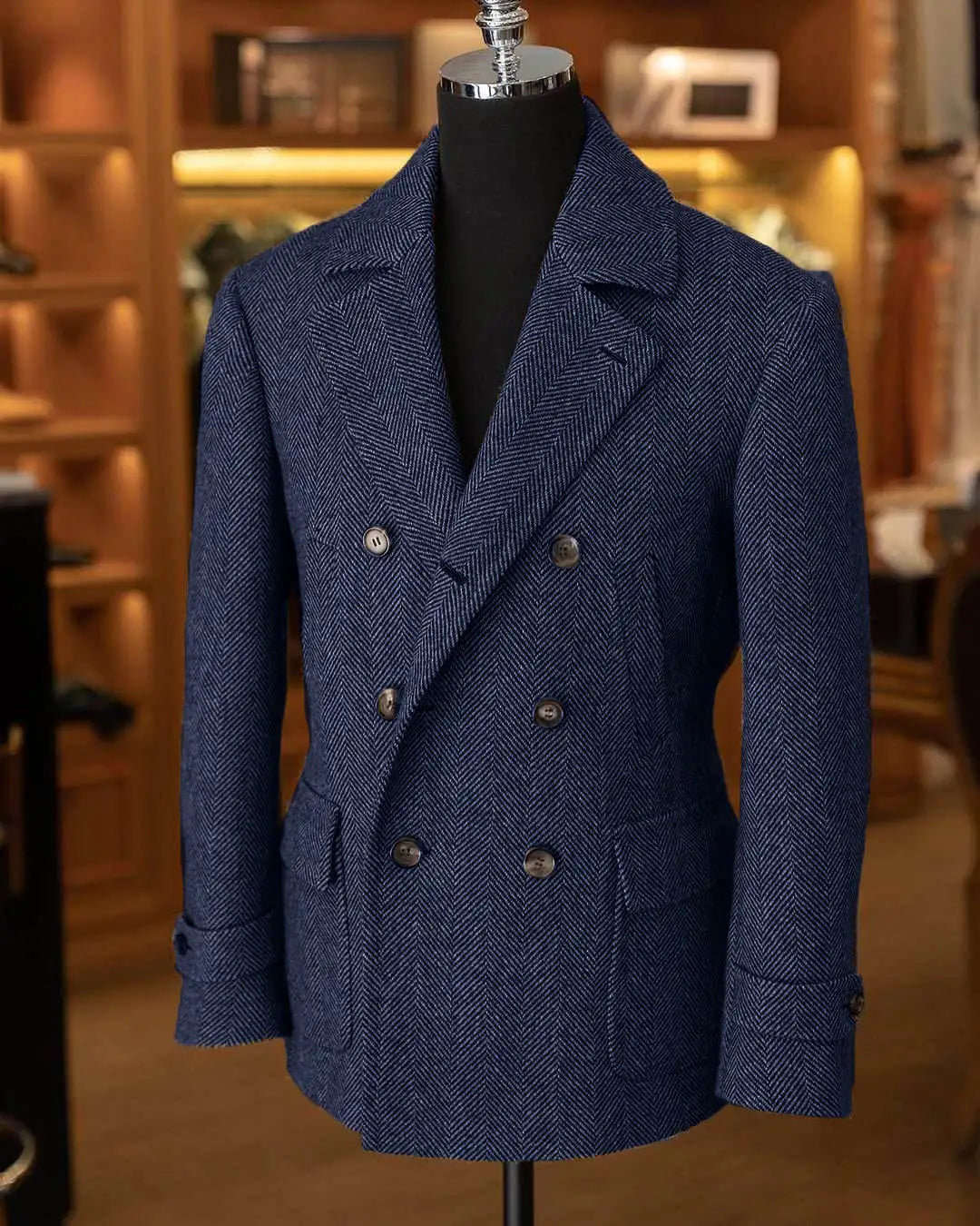 Classic Men Suit Double Breasted  Woolen Blend Wedding Short Tailcoat  Prom Event Business Blazers Customized
