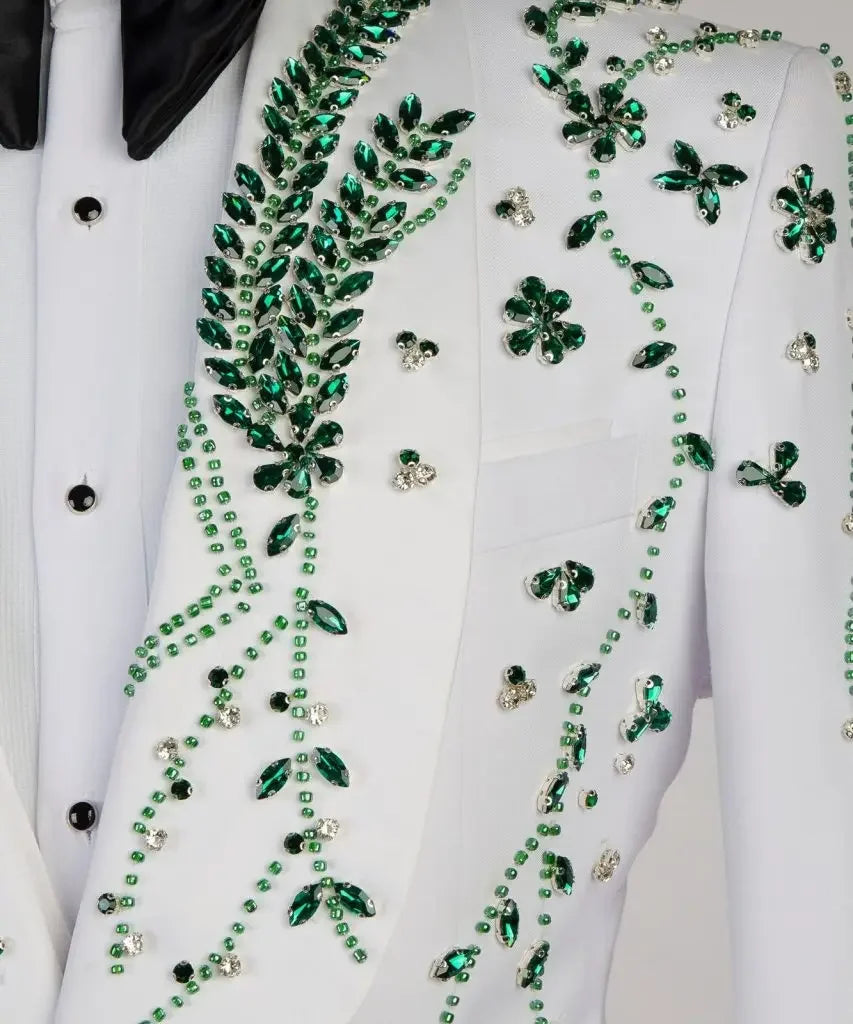 Gorgeous Men Suits Crystal Beaded Groom Tailor-Made 2 Pieces Set Shawl Lapel One Button Blazer Customized Jacket Vest Pants