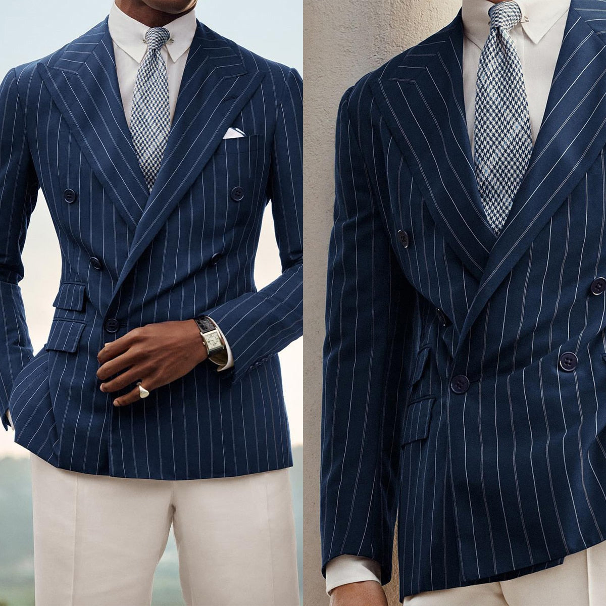 Costume homme 2 pièces blazer pantalon blanc un bouton revers pointu rayures fines formel affaires mariage marié costume homme 