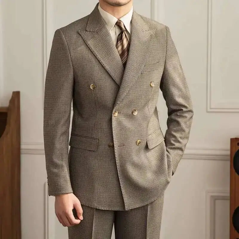 Luxury Business Suits for Men British Gentleman Double Breasted Formal Casual Dress Suits 2 Pieces Elegant Slim Costume Homme