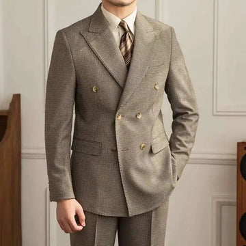 Luxury Business Suits for Men British Gentleman Double Breasted Formal Casual Dress Suits 2 Pieces Elegant Slim Costume Homme