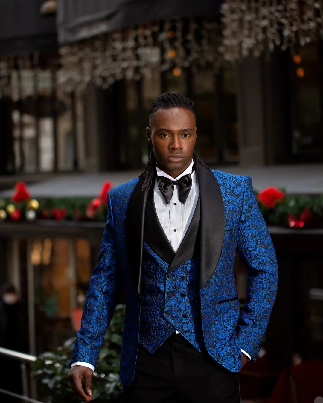 Floral Jacquard Men's Wedding Suit Shawl Lapel Tuxedos Slim Fit Groom Wear Evening Party 3 Pcs Jacket Pants Vest Custom Made