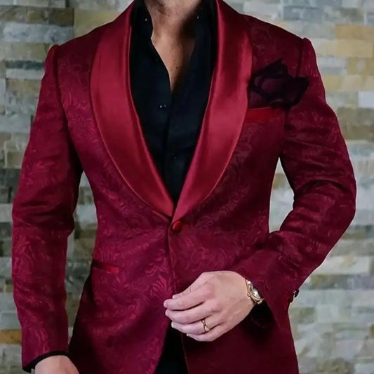 Men Suit Set High Quality Burgundy Velvet Slim Blazers Business Formal Pants Coats Wedding Groom Elegant Jackets Homme Costume