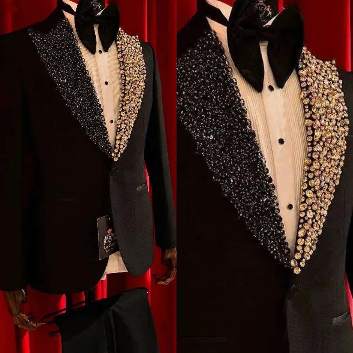 Rhinestone Men's Wedding Blazer Peaked Lapel Jacket Single Breasted Tuxedos Business Party Slim Fit Groom Wear Only Coat