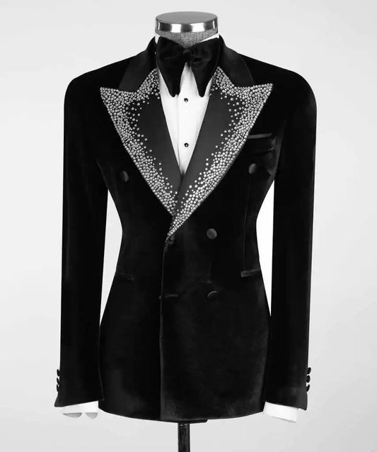 Ceremony Wedding Tuxedos Flannel Beaded Peaked Lapel Men Suit 1 Piece Set Jacket Daily Evening Business Blazers Customized