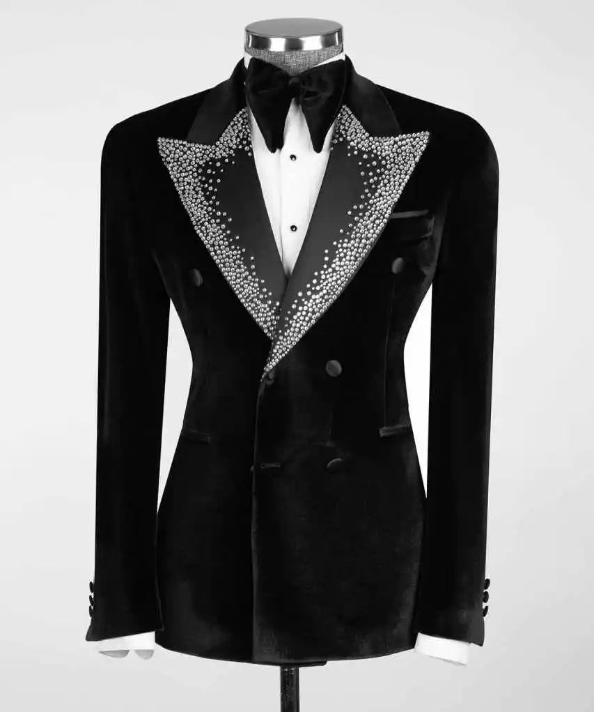 Ceremony Wedding Tuxedos Flannel Beaded Peaked Lapel Men Suit 1 Piece Set Jacket Daily Evening Business Blazers Customized