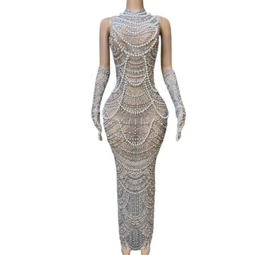 Vintage Sexy Long Wedding Dress Sleeveless Pearls African Women White Bridal Wedding Gowns with Gloves