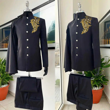 Men Suits Appliques Sequins Blazer with Cape 2 Pieces Set Unique Design Cosplay Party Groom Tuxedo Coat Customized Jackets Pants