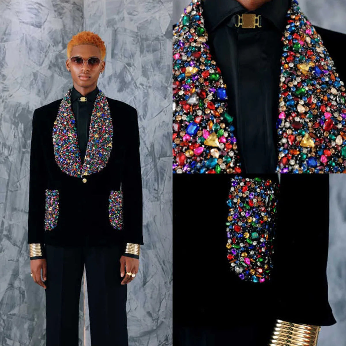Luxury Suit Men 2 Piece Set Single Breasted Velvet Groom Diamond Single Breasted Wedding Tuxedos Terno Masculinos Customized