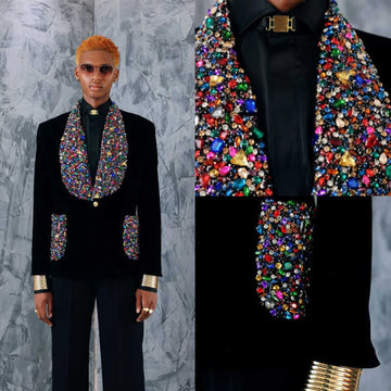 Luxury Suit Men 2 Piece Set Single Breasted Velvet Groom Diamond Single Breasted Wedding Tuxedos Terno Masculinos Customized
