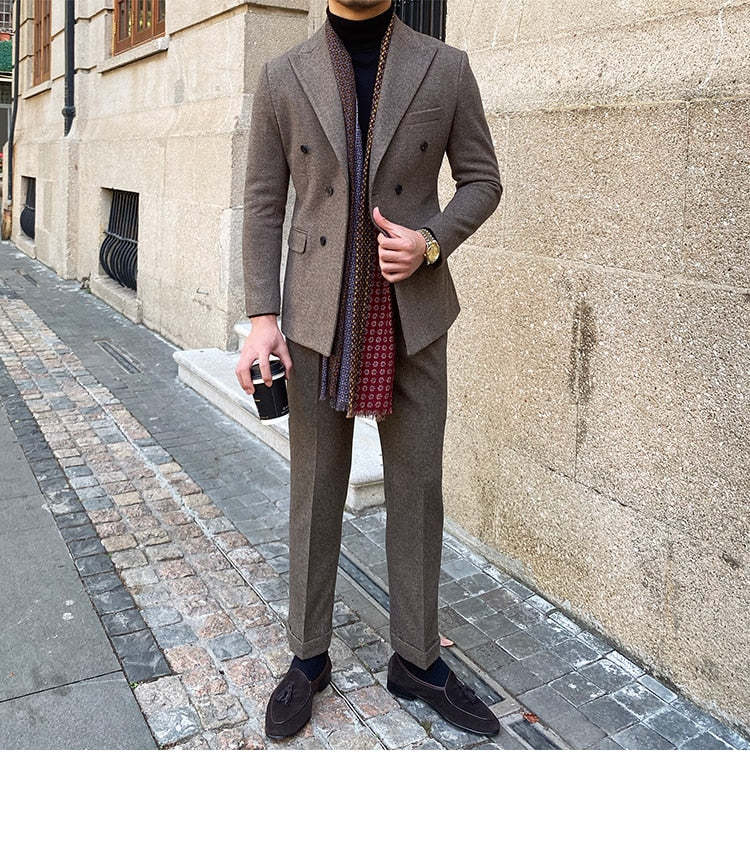Wedding Suit For Men Business Formal Casual Double Breasted  Dress Suit 2 Pieces Office Work Party Prom Costume