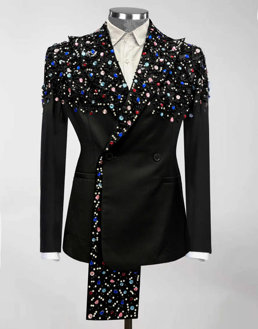 Luxurious Black Wedding Tuxedos 1 Piece Set Jacket Colorful Crystal Men Suit Peaked Lapel Customized Groom Wear Party Suits