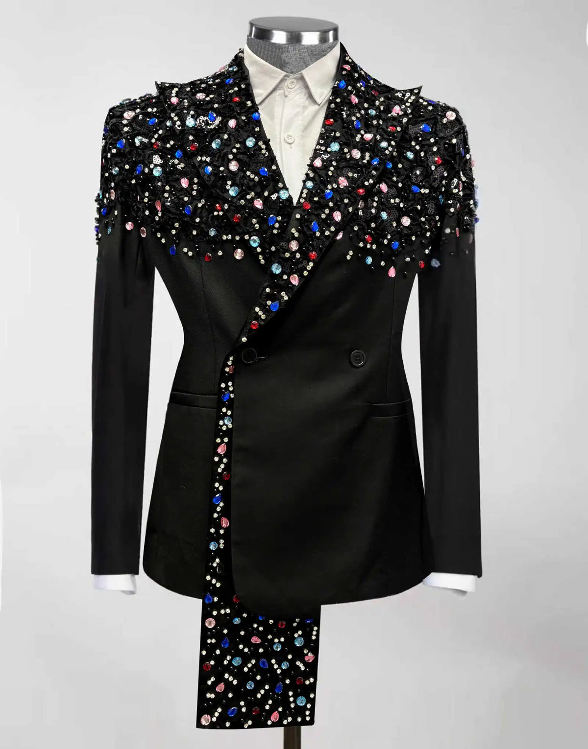 Luxurious Black Wedding Tuxedos 1 Piece Set Jacket Colorful Crystal Men Suit Peaked Lapel Customized Groom Wear Party Suits