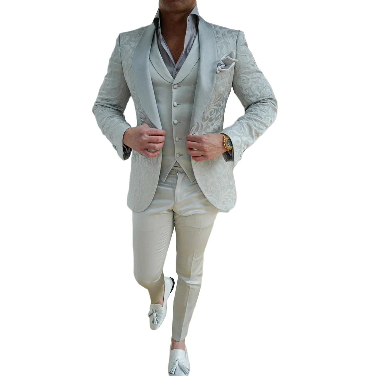 Elegant Wedding Suits 3 Pcs for Men Shawl Lapel Groom Wear Slim Fit Prinstriped Tuxedos Evening Party