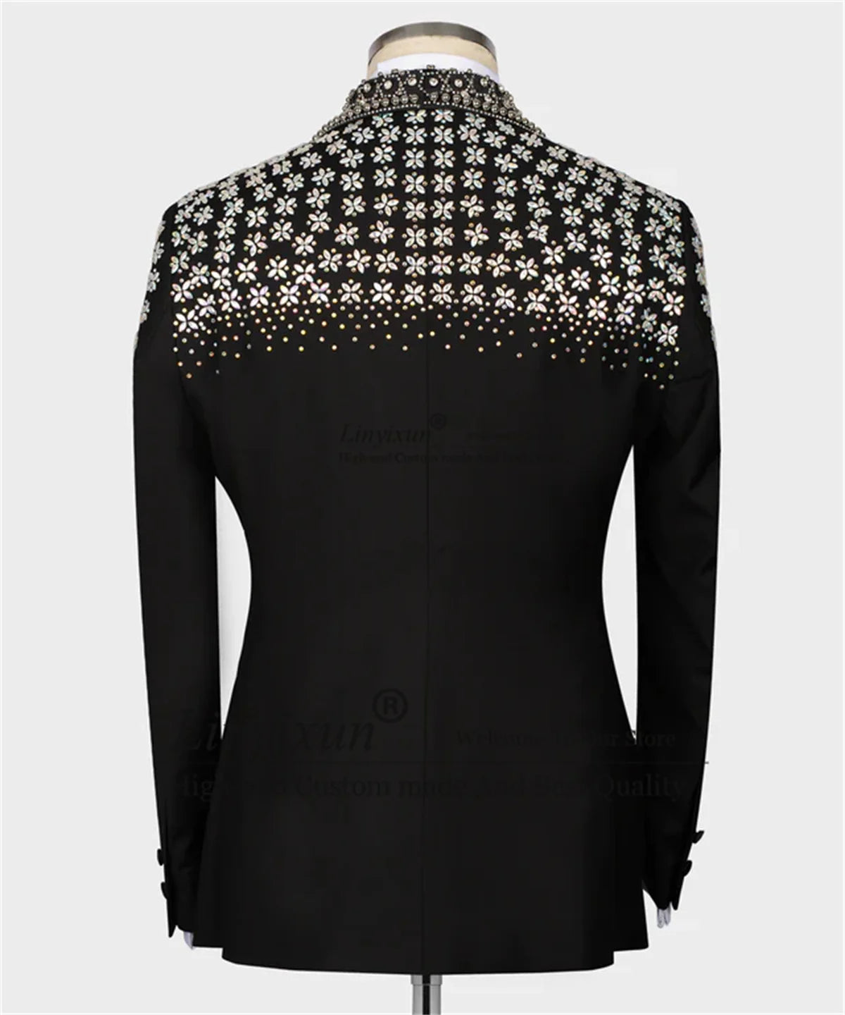 Stunning Beaded Crystals Tuxedos Men Suit 2 Pieces Sets Groom Wedding Slim Fit Formal Male Prom Blazers Customized