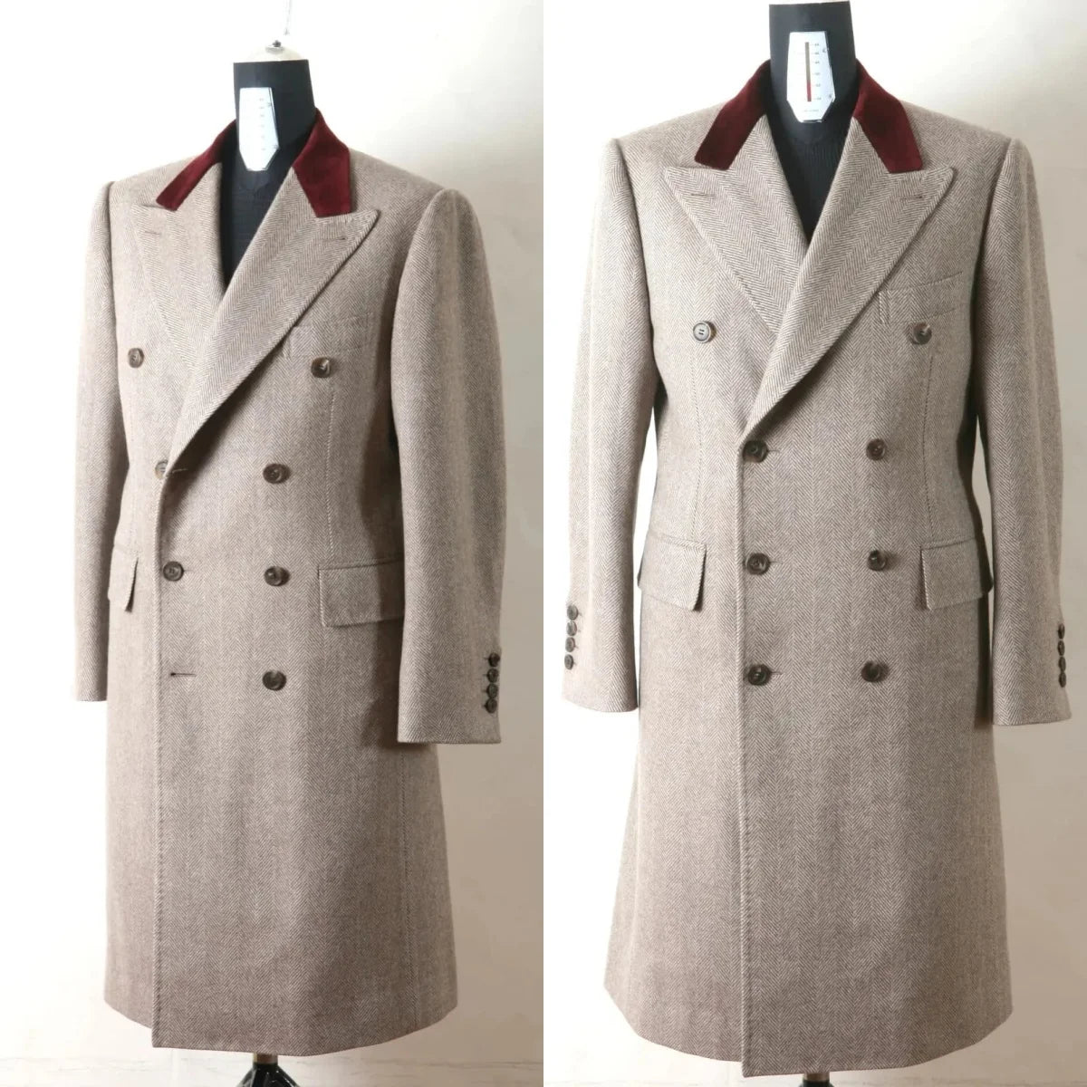 Fashion Men's Overcoat Herringbone Peaked Lapel 1 Piece Overgarment Tailor-Made Blazer Double Breasted Customized Topcoat