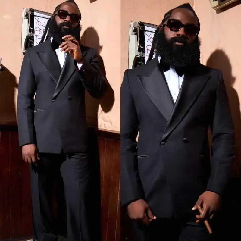 Runway Man Tuxedos Peaked Lapel 2 Pcs Jacket Pants Wedding Suit Formal Double Breasted Evening Groom Party Outfits Customized