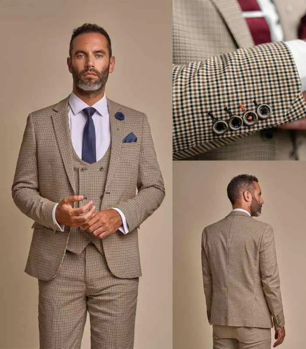 Classic Wedding Suits for Groom Notched Lapel Tuxedos Single Breasted 3 Pcs Jacket Vest with Pants Customized