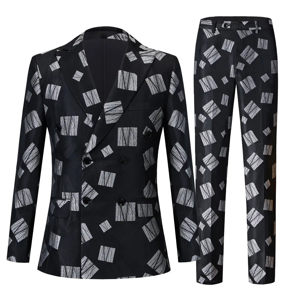 Costume croisé pour homme, costume décontracté à carreaux anglais en jacquard, pour le travail ou la décoration de la robe de mariée du marié. 
