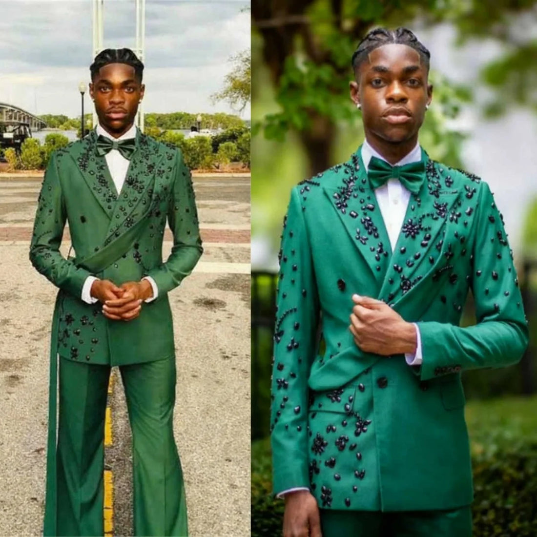 Bright Wedding Tuxedos Ribbon Crystal 2 Pcs Jacket Pants Men Suit Fashion Double Breasted Evening Business Blazer Customized