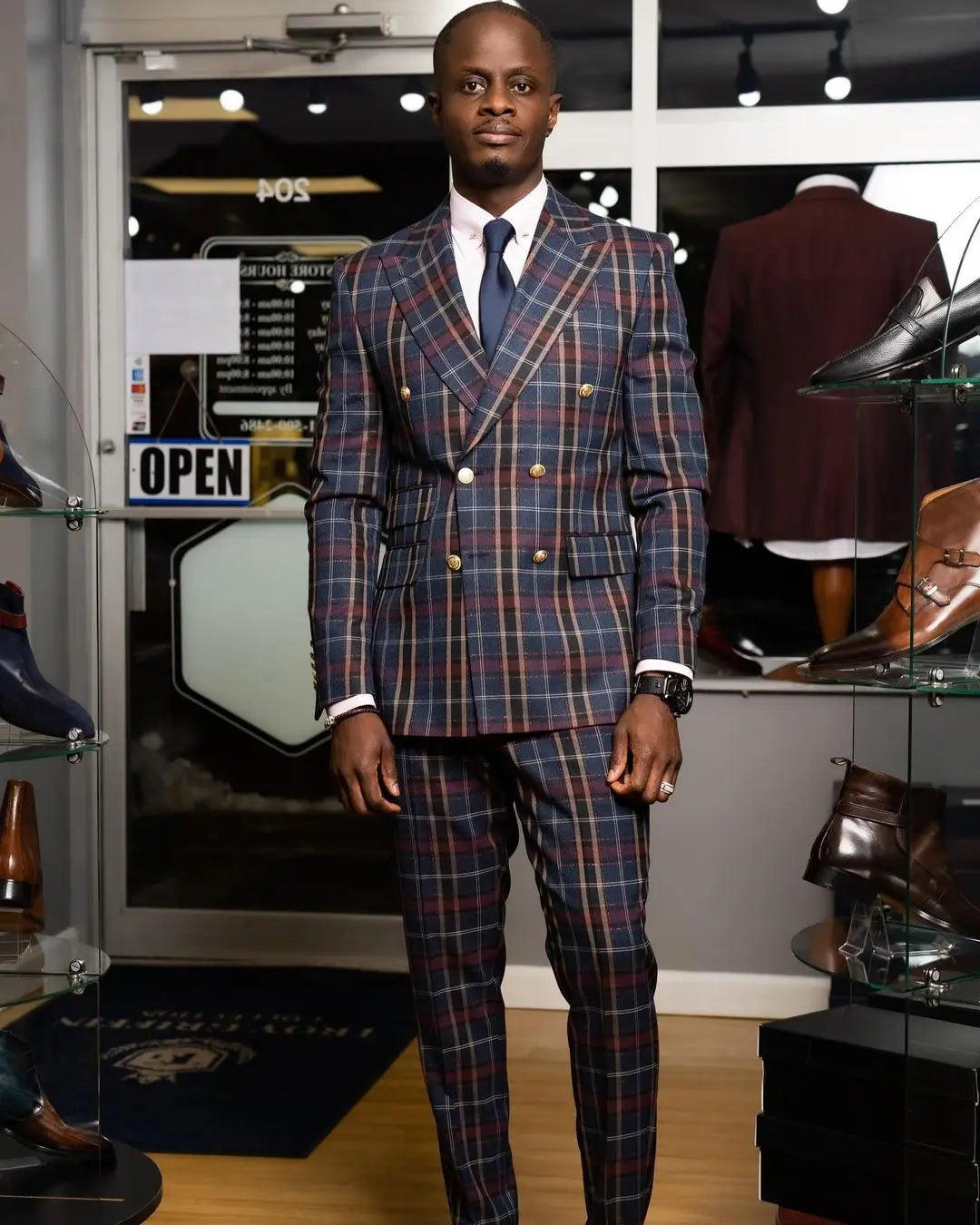 Trajes casuales para hombre con dos botones, dos piezas, chaqueta, pantalones, cuadrícula, hechos a medida, para novio, boda, ocasión formal