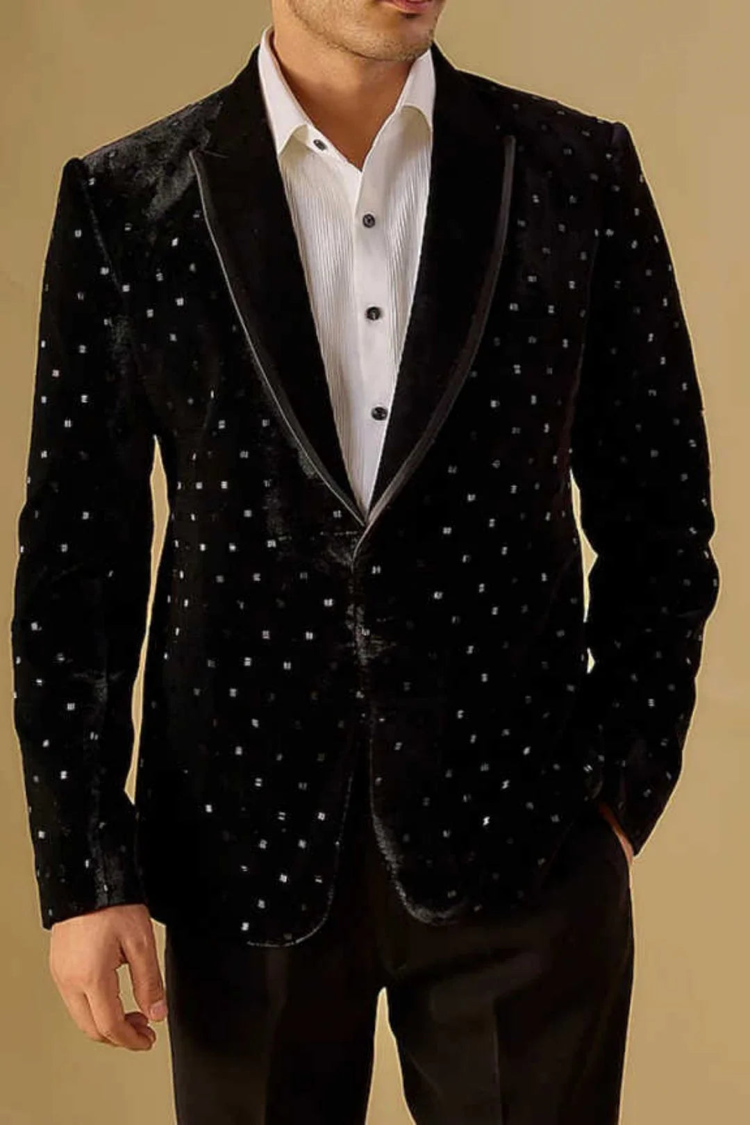 Luxury Men Suit 2-Piece Blazer Single Breasted Jacket Crystals Beaded Slim Fit Wedding Tuxedo Groom Prom Customized