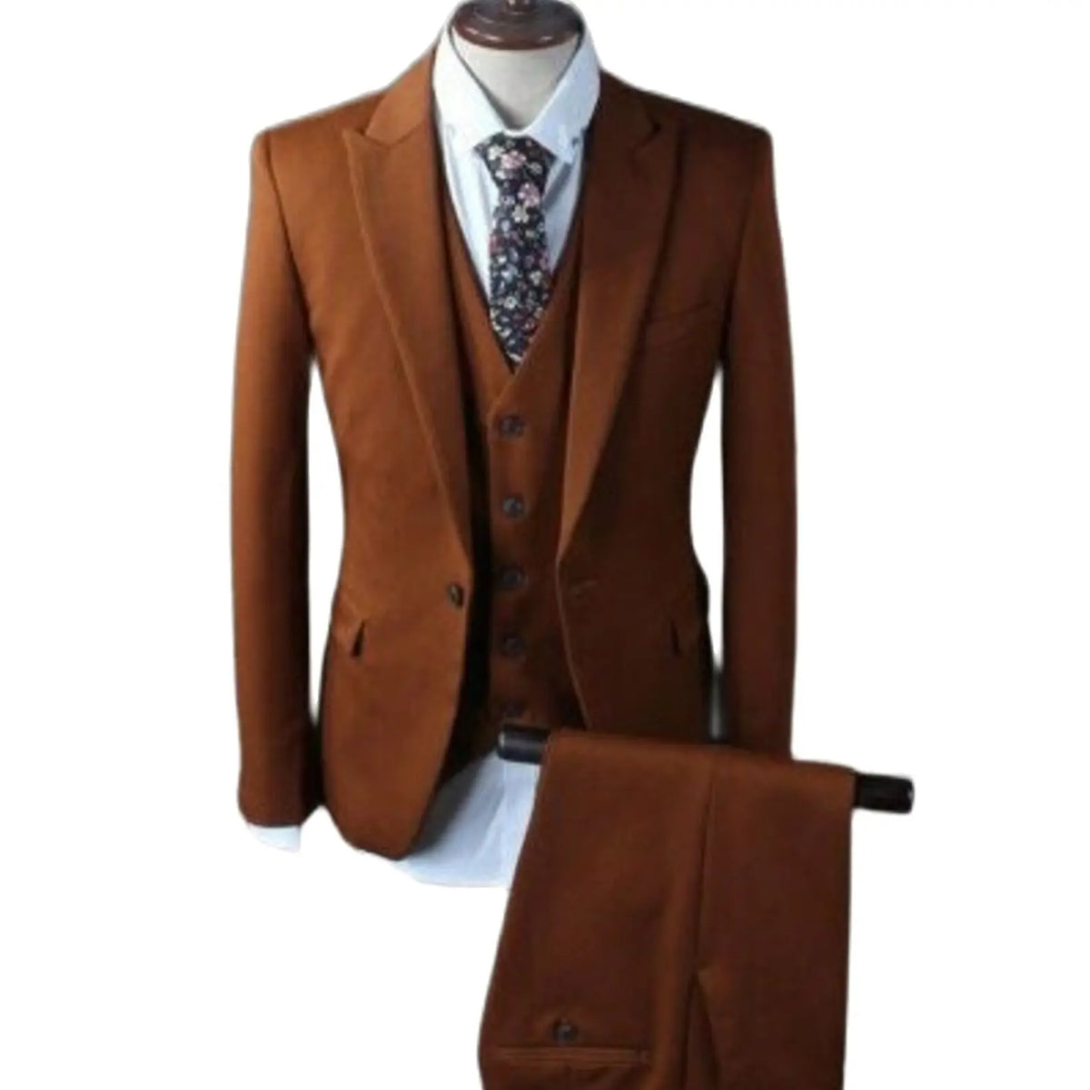 Trajes de lujo marrones elegantes para hombre, esmoquin de boda, tres piezas, chaqueta, pantalón y chaleco. 