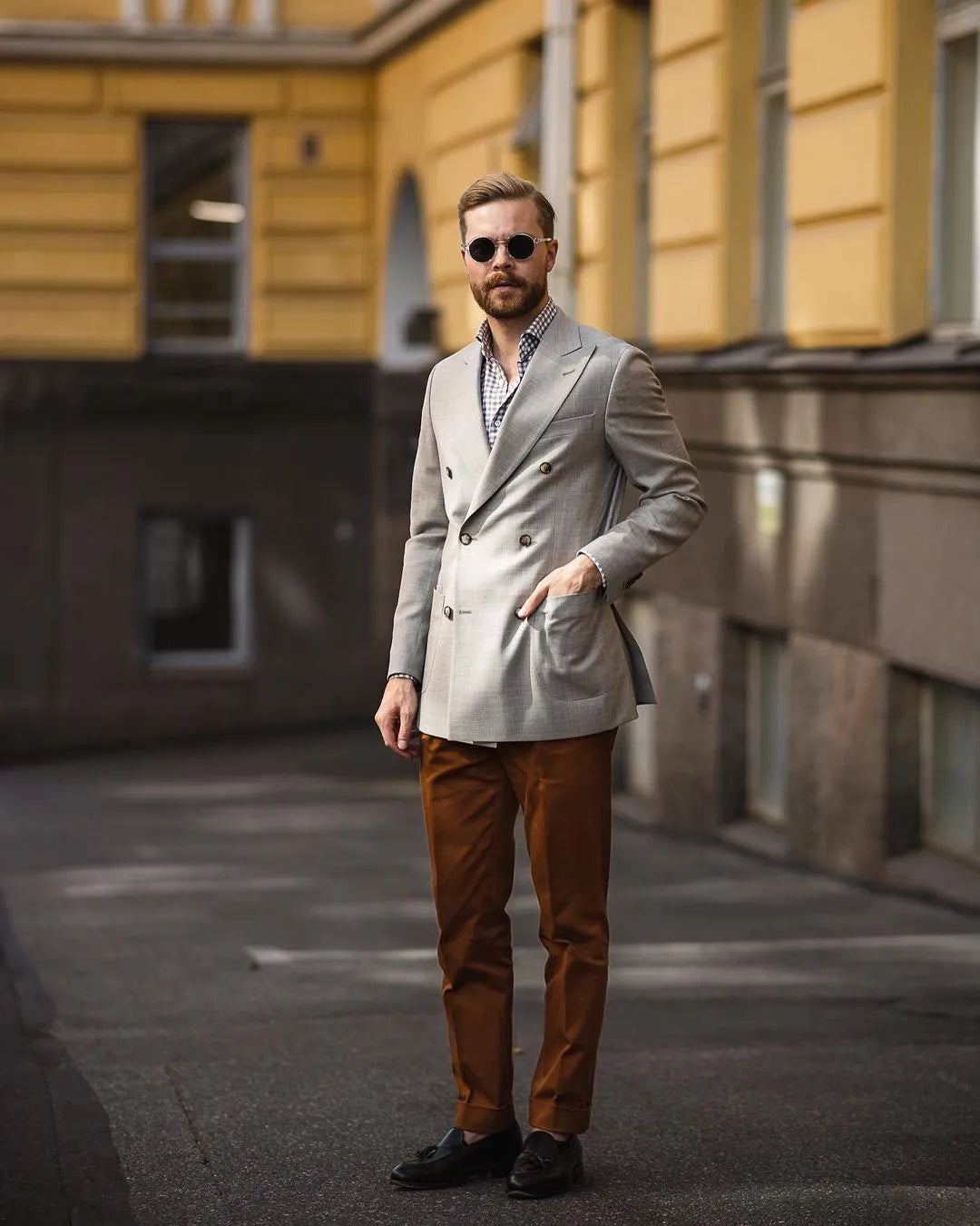 Double Breasted Blazer For Men Gray 2 Pieces Wedding Suit Jacket Casual Formal Trousers Fit Costume(Jacket+Pants)