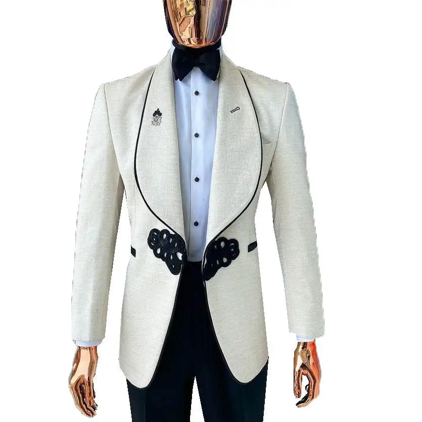 Special Men Suits for Wedding Blazer Shawl Lapel 2 Pieces Set Design Party Groom Tuxedo Coat Customized Jackets Black Pants