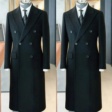 Modern Men Long Coat Double Breasted Wool Blends Business Blazers Exquisite Peaked Lapel Winter Warm Overcoat Customized