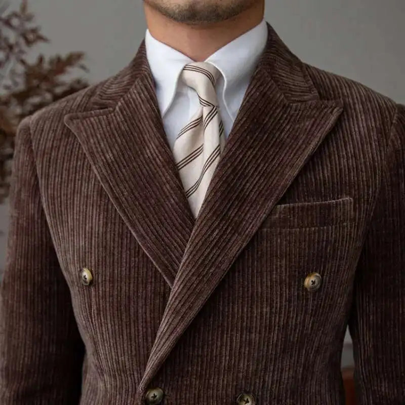 AutumnCasual Striped Jacket Men Blazer Masculino Blazer Hombre Italian Style Double Breasted Blazer Men Lapel Colla Blazer Homme