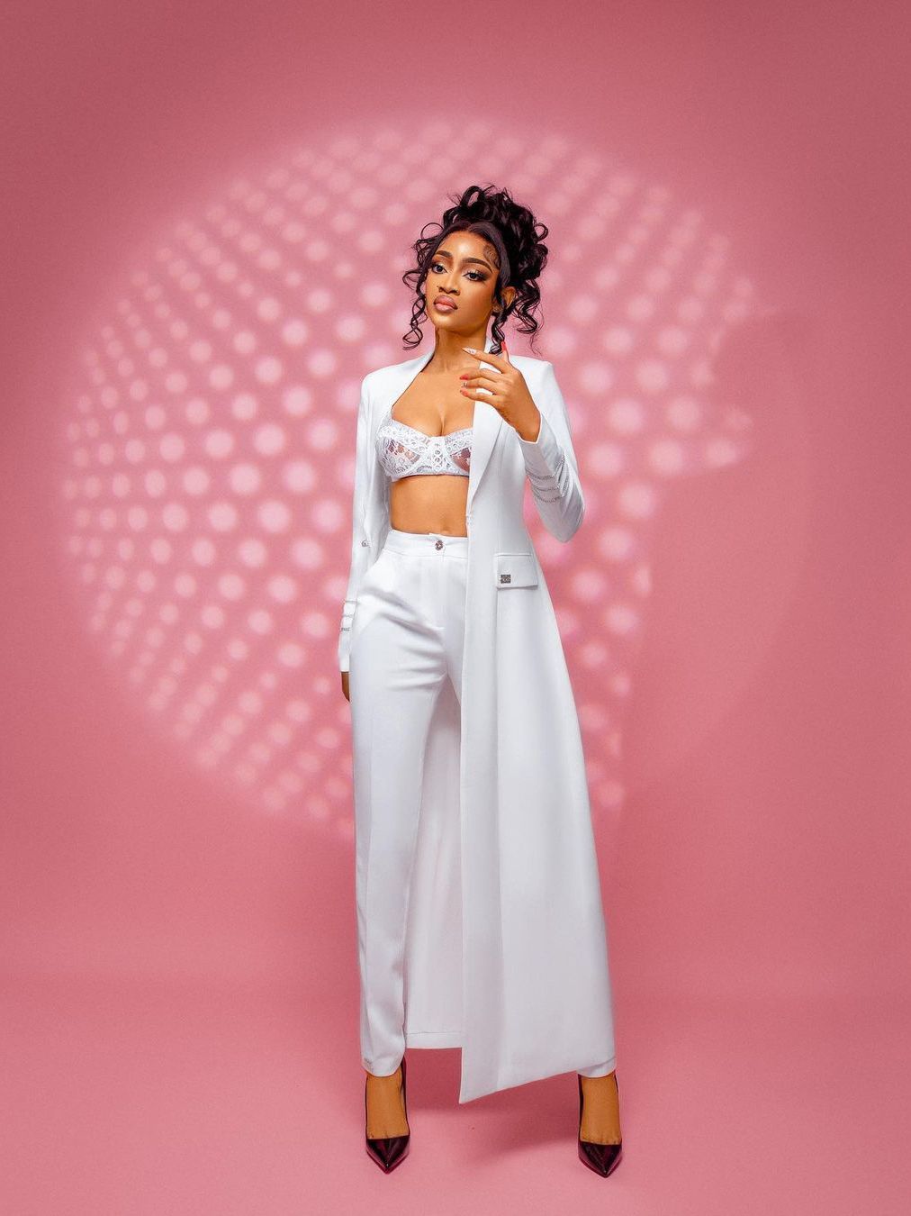 White Women Pants Suits 2 Pieces Plus Size Prom Evening Party Wear Celebrity Long Jacket