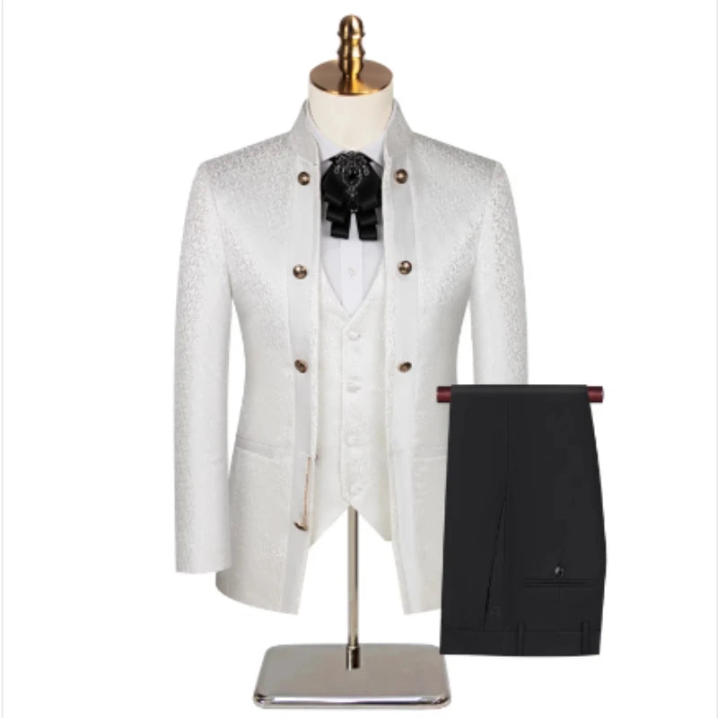 Wedding Host Performance Men's Suit Dress Three-piece Botanical Floral Pattern  Blazer  for Men with Pants and Vest
