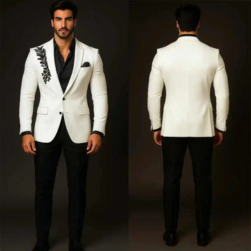 Elegant Man Tuxedos 2 Pcs Jacket Pants Wedding Suit Simple Beaded Single Breasted  Evening Groom Party Outfits Customized