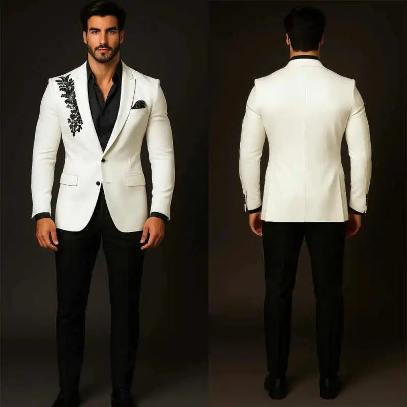 Elegant Man Tuxedos 2 Pcs Jacket Pants Wedding Suit Simple Beaded Single Breasted  Evening Groom Party Outfits Customized