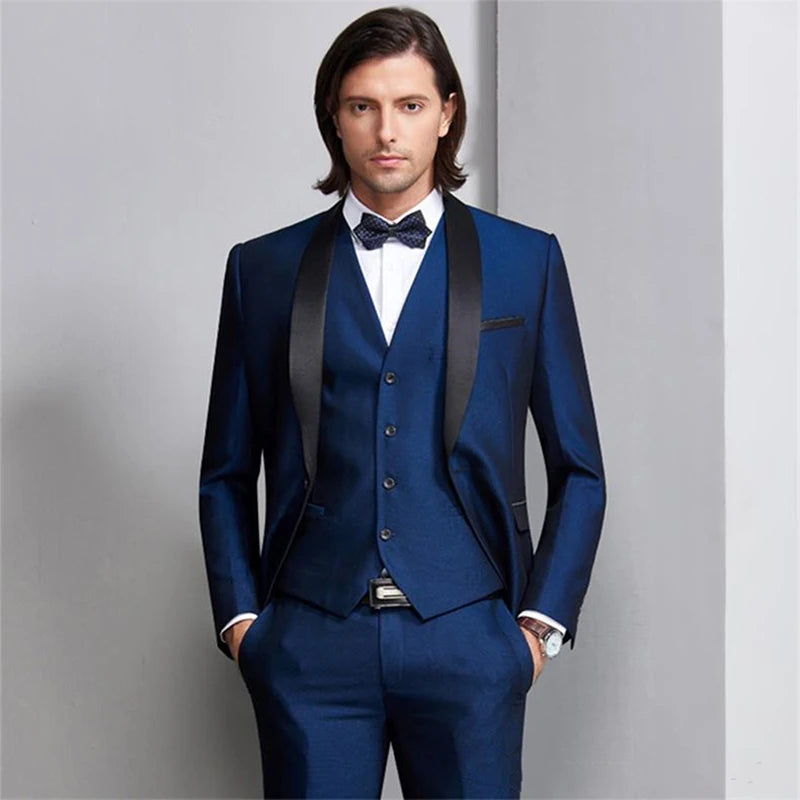 Men's Wedding Prom Suits Fashion One Button Business Set 3 Pieces(Jacket+Pant+Vest+Tie)