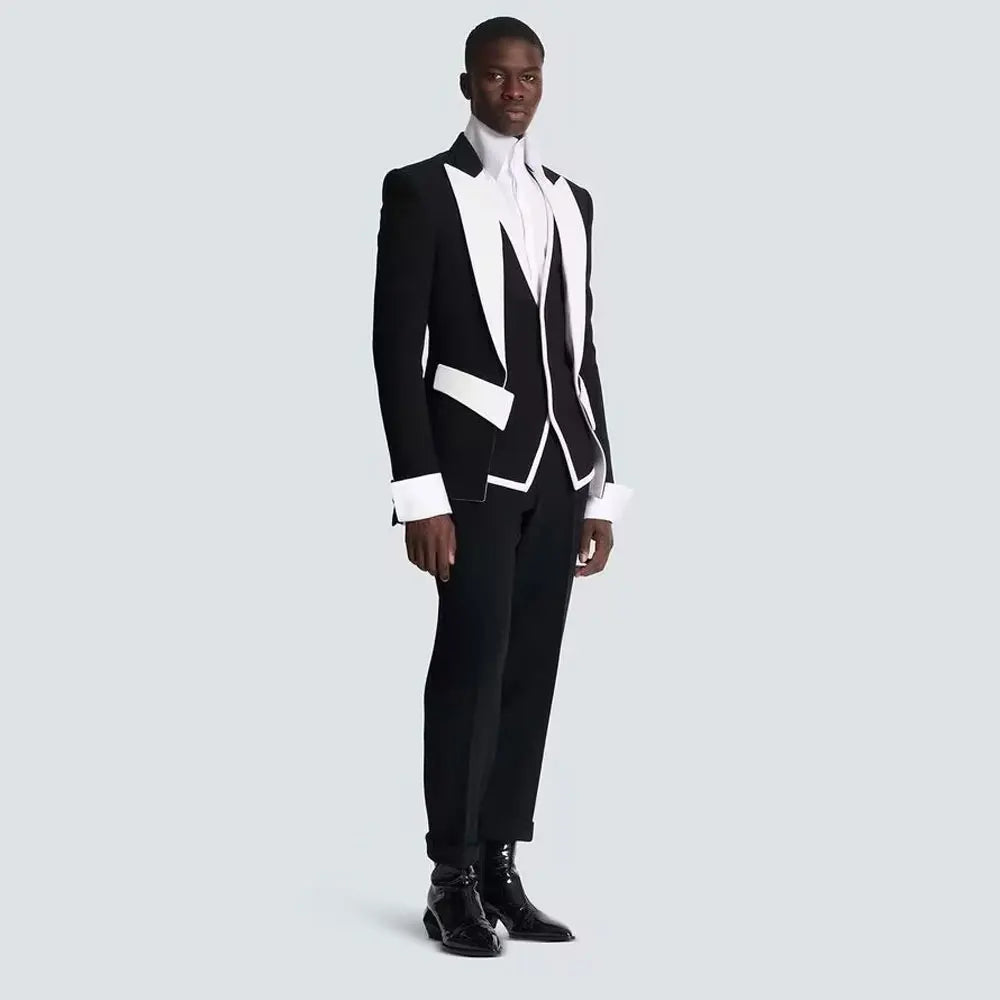 Costumes de mariage assortis noir et blanc pour hommes, costume de danse formel pour marié, blazer de soirée pour homme, coupe slim, 3 pièces